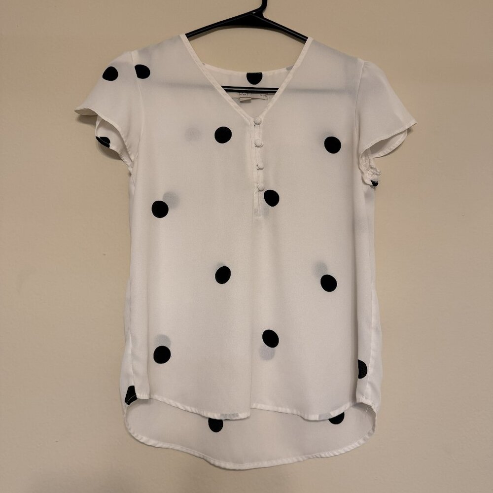 LOFT White with black polka dots top Size Petite XXSP